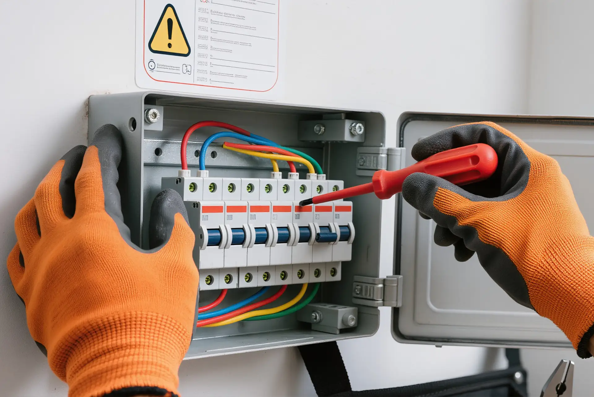 Elektriker arbeitet im Verteilerkasten